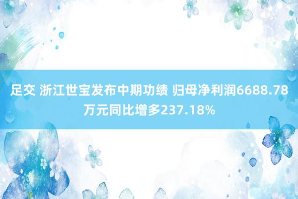 足交 浙江世宝发布中期功绩 归母净利润6688.78万元同比增多237.18%